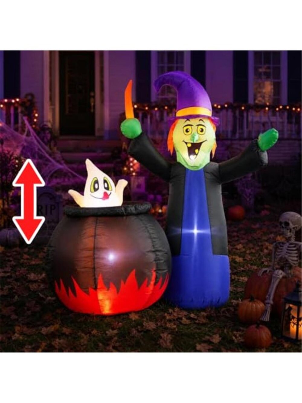 5 FT Pop Up and Down Halloween Inflatable Witch and Cauldron Outdoor Decor